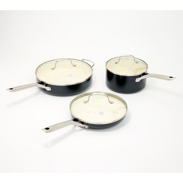 GreenPan Savour Ceramic Nonstick 3-Pc Cookware Set w/ 3 Glass Lids