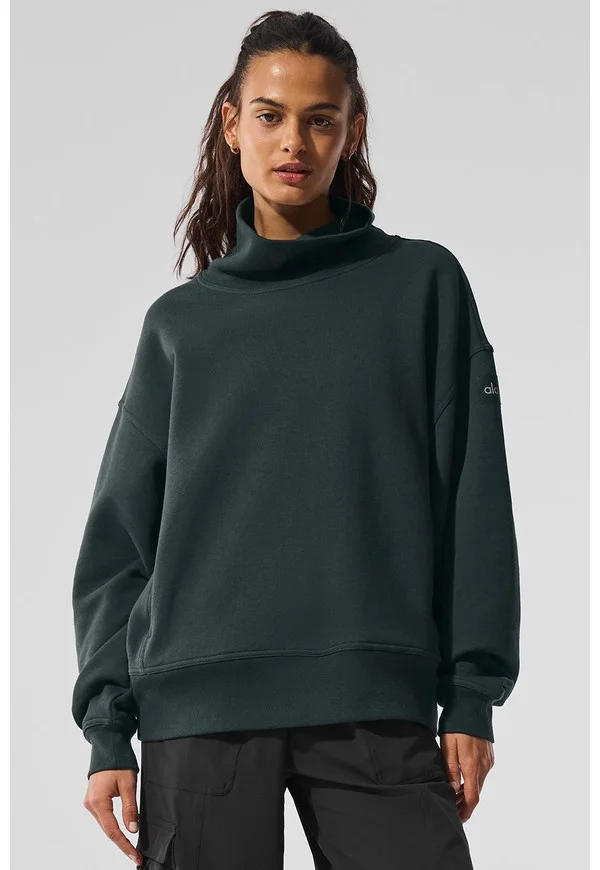Hazy Mock Neck Pullover - Charcoal Green - Charcoal Green / S