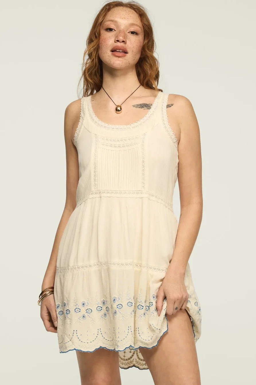 Image of Lucky Brand Easy Lace Trim Embroidered Mini Dress - Women's Clothing Dresses Mini Dress in Raven