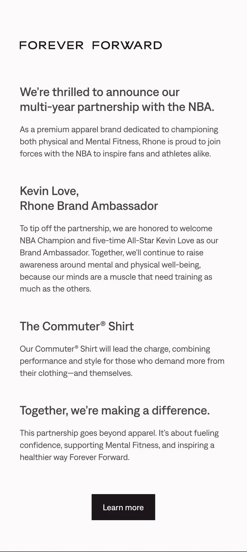 We're thrilled to announce our multi-year partnership with the NBA, ft. Kevin Love, Rhone Brand Ambassador. Learn more