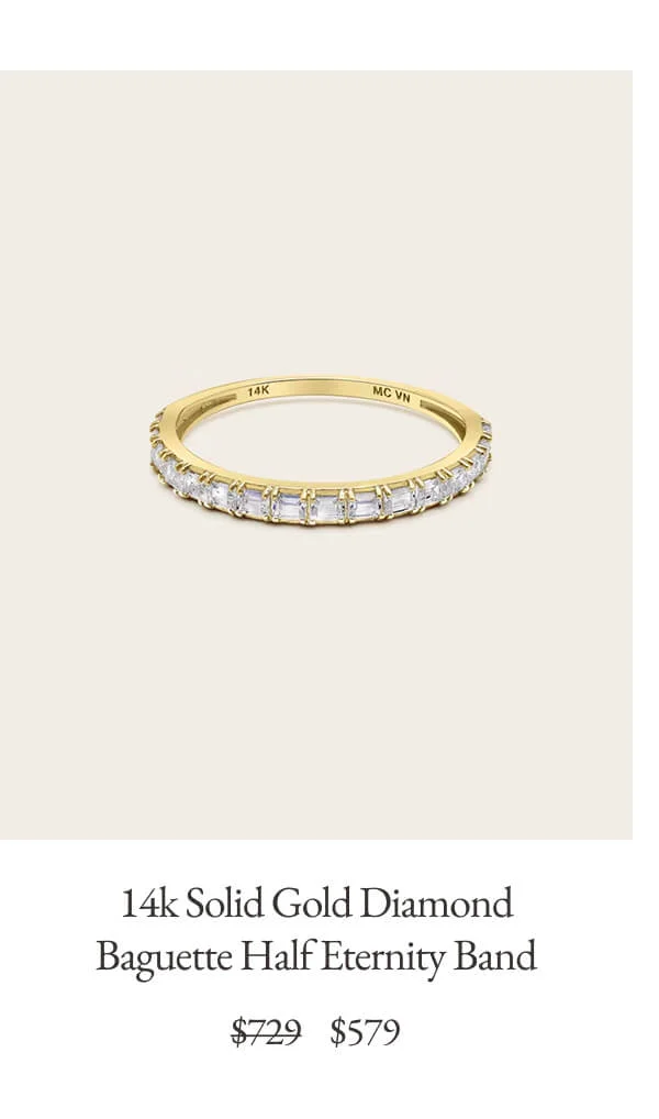 14k Solid Gold Diamond Baguette Half Eternity Band