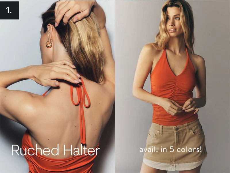1. ruched halter, available in 5 colors!