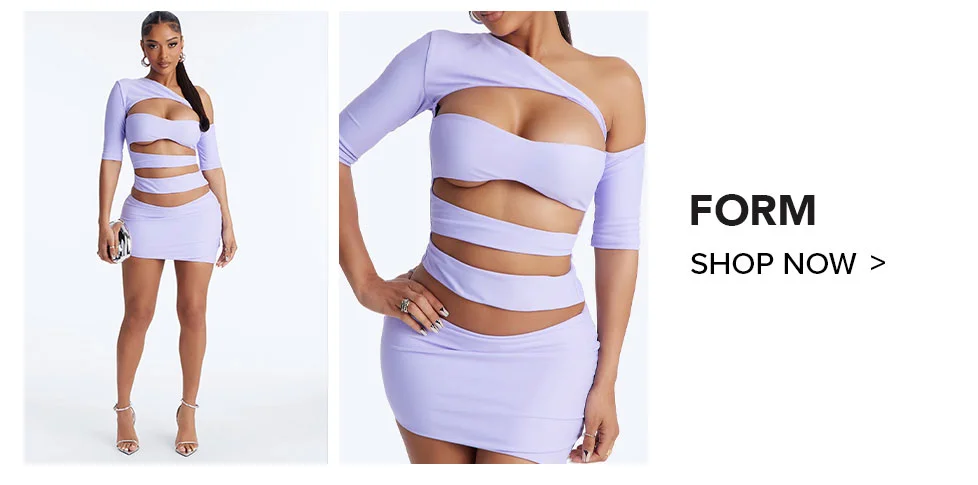 FORM collection: Lavender one-shoulder cut-out bodycon mini dress. Shop women's purple party dresses.