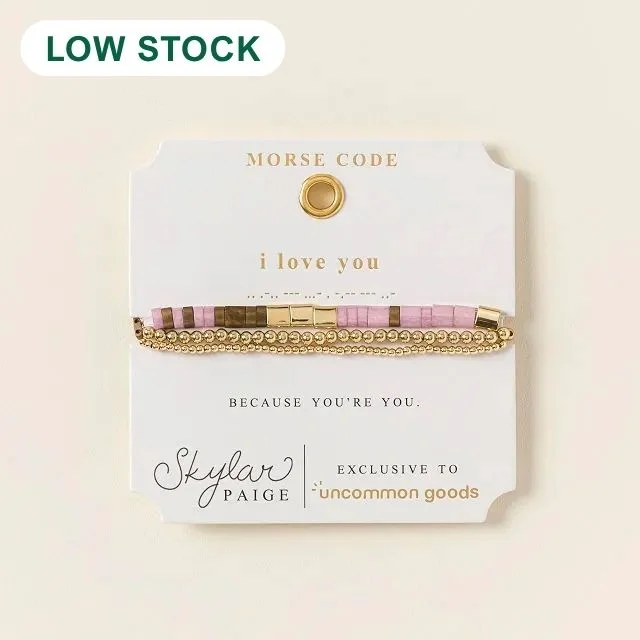 I Love You Morse Code Bracelet Stack