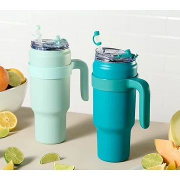 Primula Set of (2) 40-oz Tumblers w/ Handles and Straw Covers