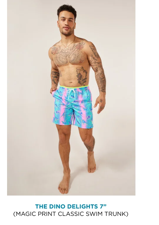 Magic Print Classic Swim Trunk: The Dino Delights 7"