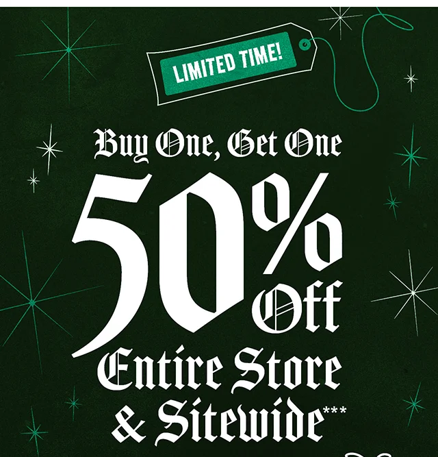 Limited Time! Buy One, Get One 50% Off Entire Store and Sitewide. Not combinable with other offers.