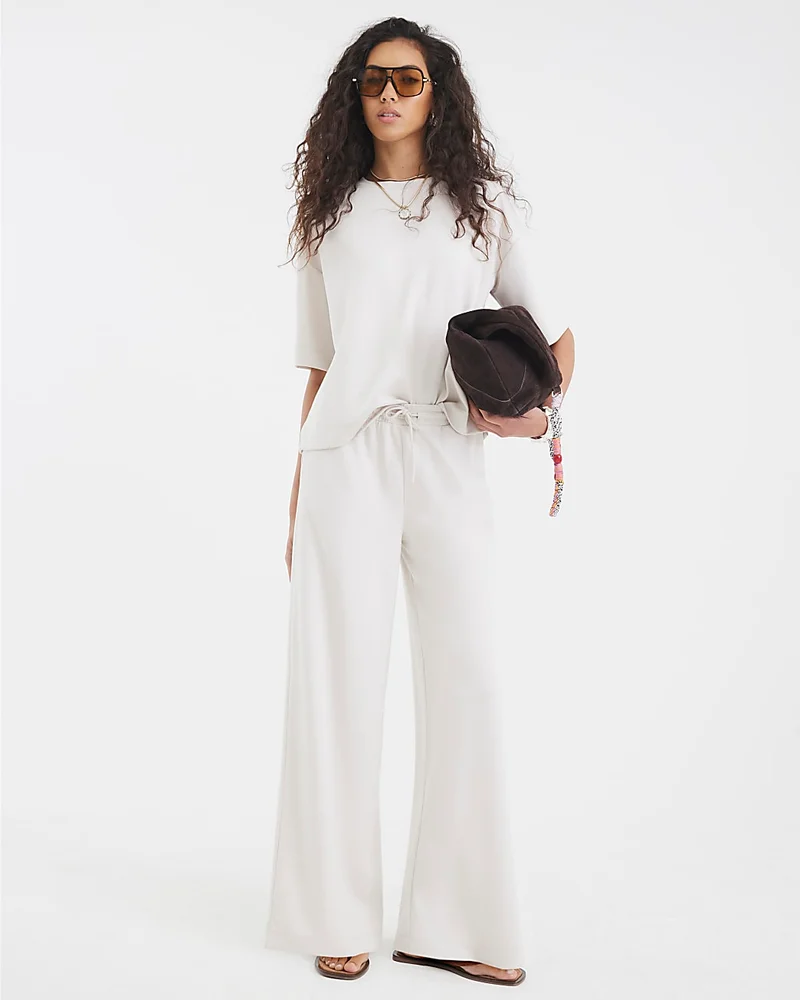 Cream Premium High Waisted Wide Leg Joggers