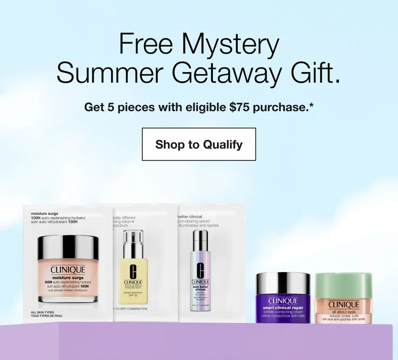 Free Mystery Summer Getaway Gift. | Get 5 pieces with eligible $75 purchase.* | Shop to Qualify