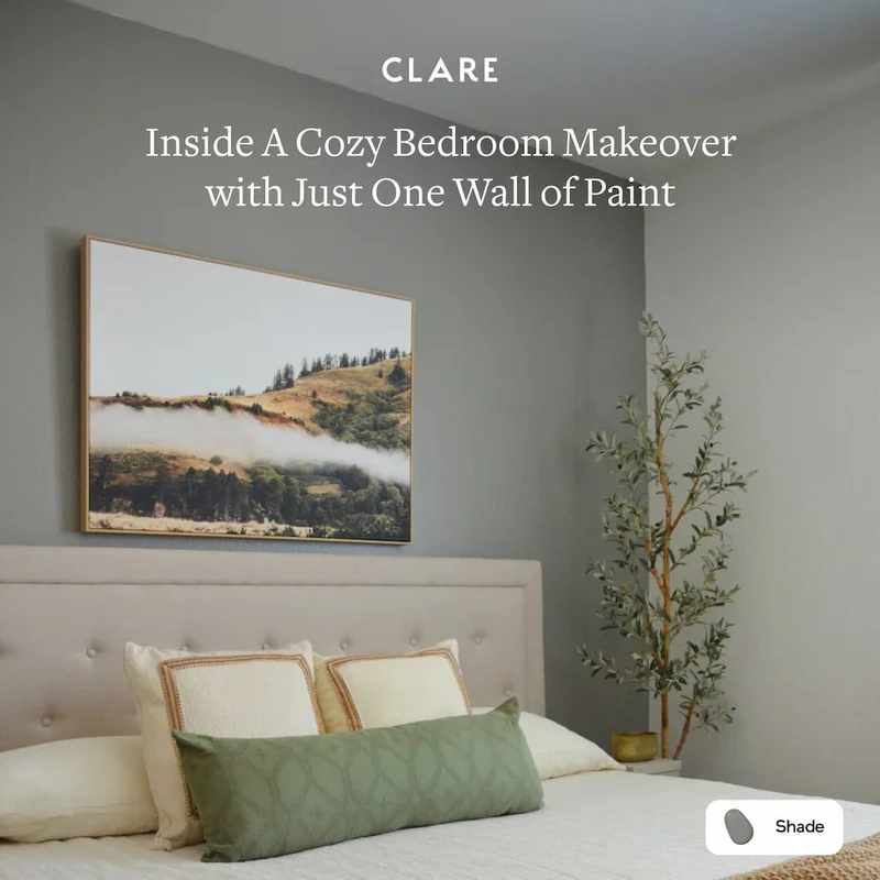 Inside A Cozy Bedroom Makeover with Just One Wall of Paint. Bedroom accent wall painted in Shade