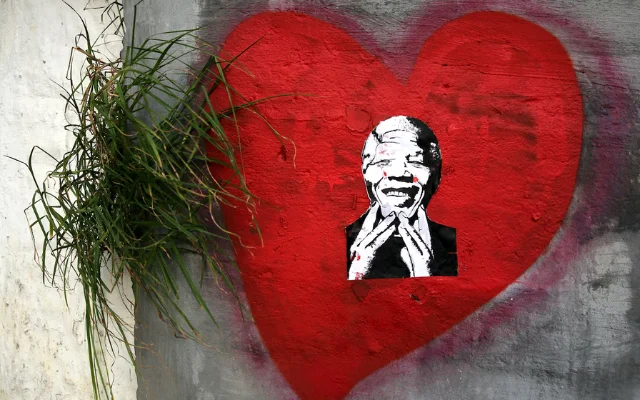 Cape Town street art depicts former South African President Nelson Mandela.