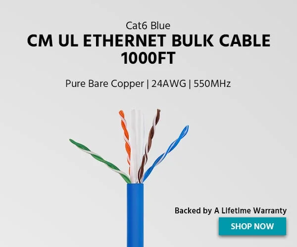 Cat6 Blue. CM UL Ethernet Bulk Cable. 1000FT. Pure Bare Copper. 24AWG. 550MHz. Backed By a Lifetime Warranty. Shop Now.