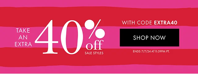 Take an extra 40% off sale styles with code EXTRA40 ends 7/7/24 at 11:59PM PT.