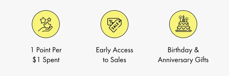 1 Point Per $1 Spent | Early Access to Sales | Birthday & Anniversary Gifts
