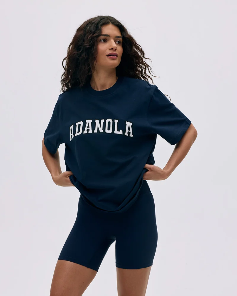 Image of Varsity Short Sleeve Oversized T-shirt - Navy Blue/White