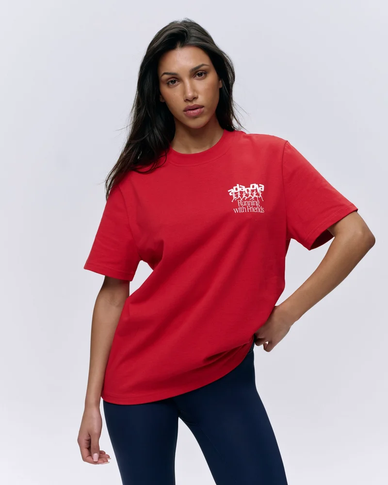 Image of Runners Short Sleeve Oversized T-shirt - Classic Red/White