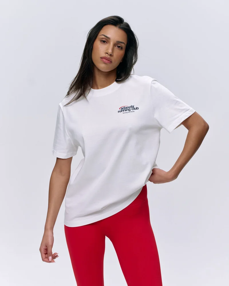 Image of Adanola Running Short Sleeve Oversized T-shirt - White/Classic Red