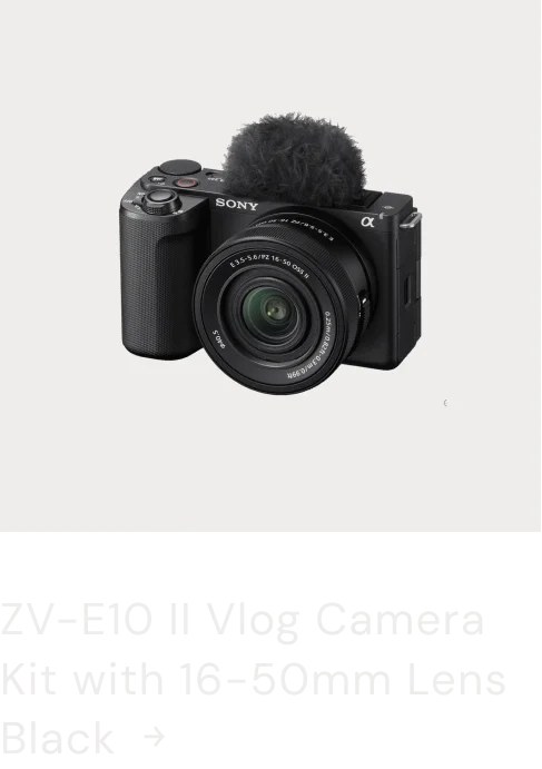 Image of the Sony ZV-E10 II Vlog Camera in black with a kit lens