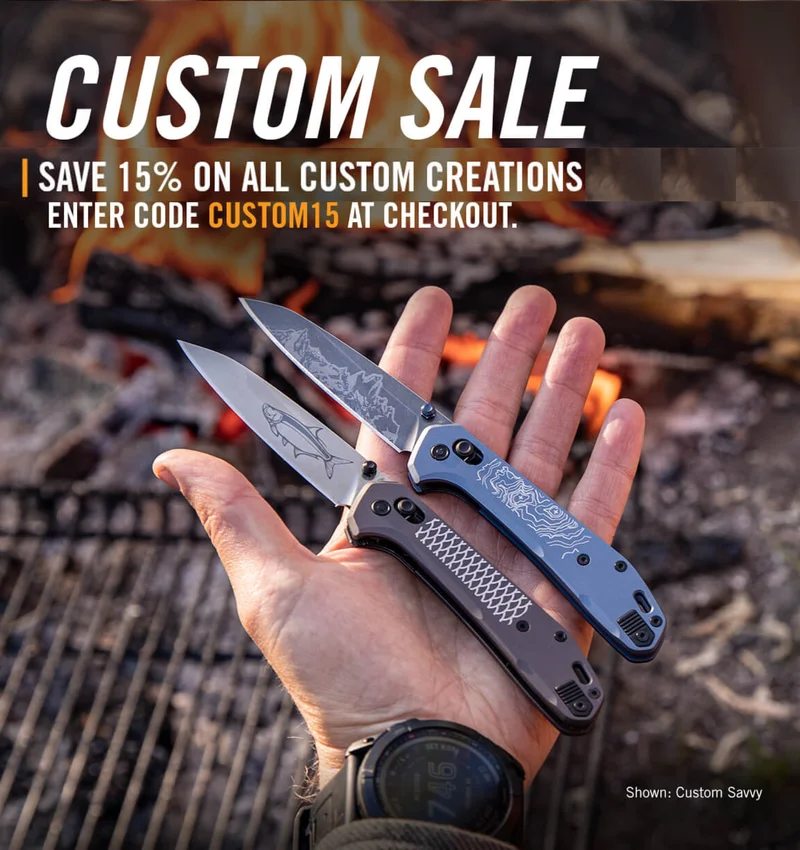 Image of two customized Gerber Gear pocket knives with custom blades and handles