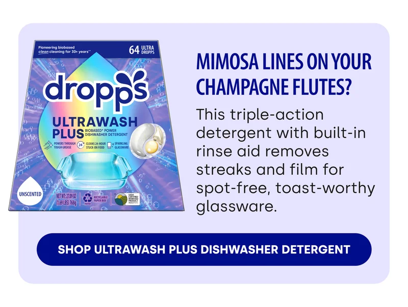 Mimosa lines on your champagne flutes? This triple-action detergent with built-in rinse aid removes streaks and film for spot-free, toast-worthy glassware. [Shop UltraWash Plus Dishwasher Detergent]