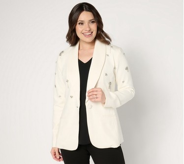 GRAVER Susan Graver Embellished Ponte Shawl Collar Blazer