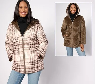 Susan Graver Reversible Quilted Woven & Plush Fleece Jacket