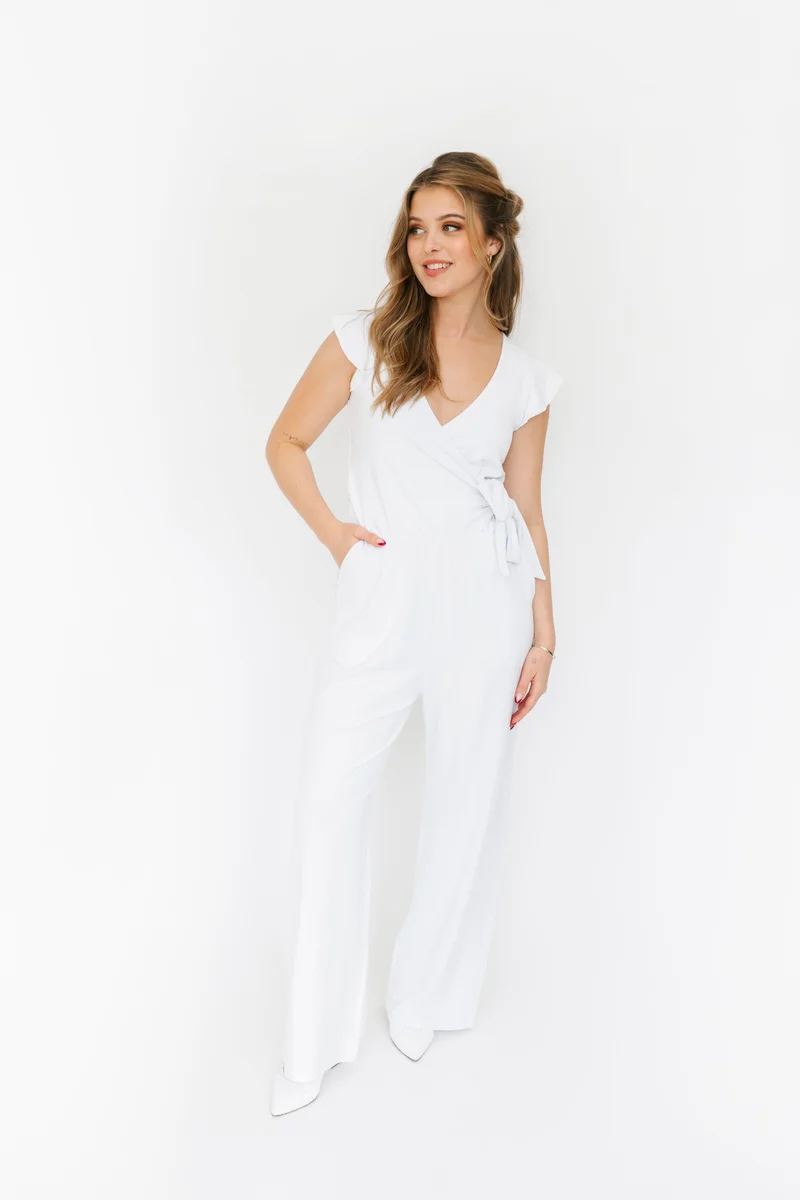 Image of Knot Wide Leg Romper in Bridal White
