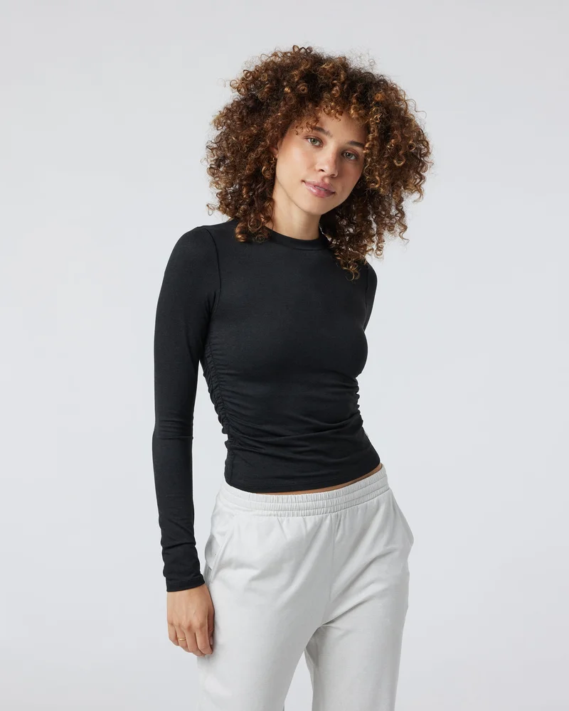 Image of Long Sleeve Halo Ruched Tee | Black Heather