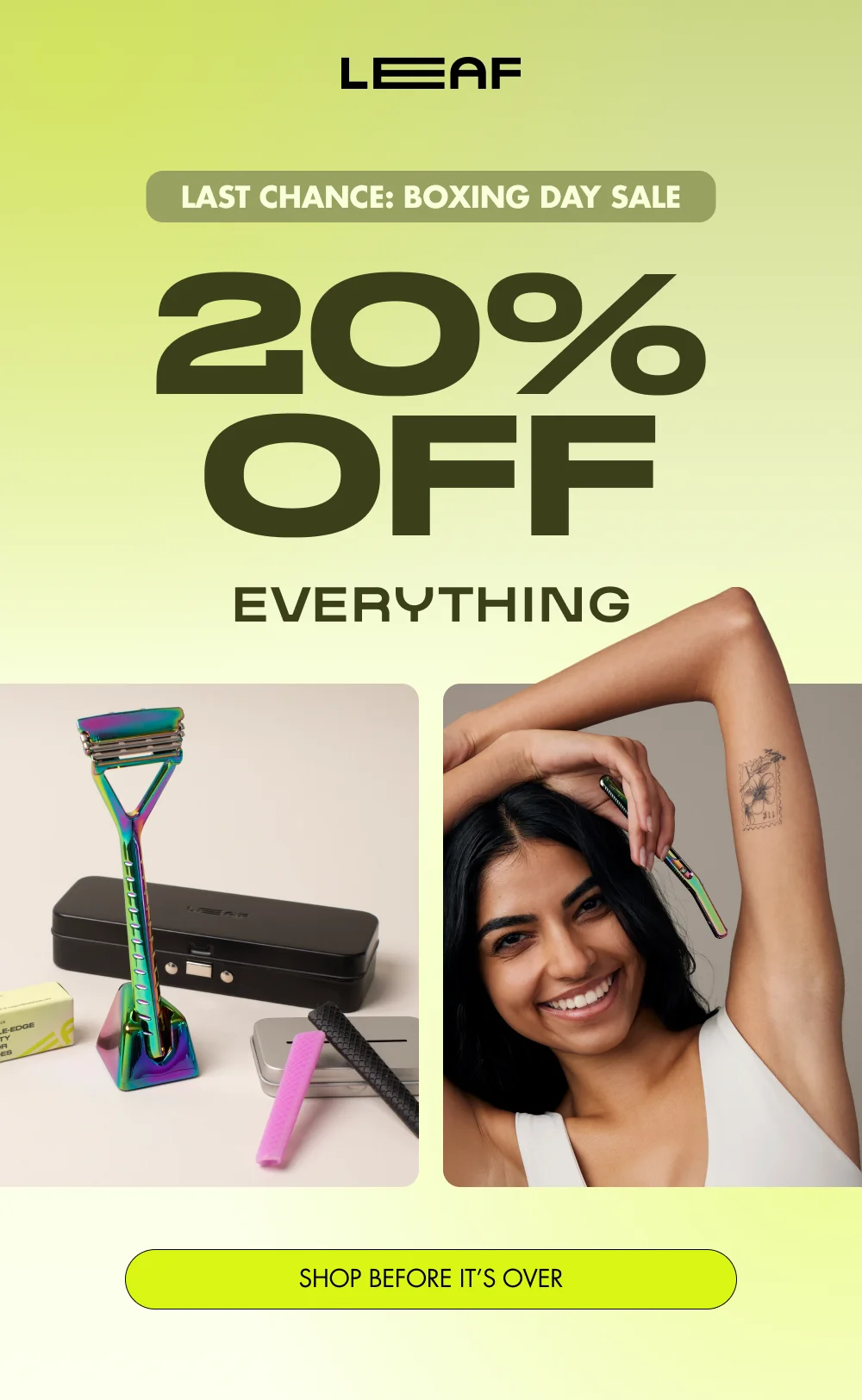 Last chance to shop the Boxing Day sale! 20% off everything ends tonight
