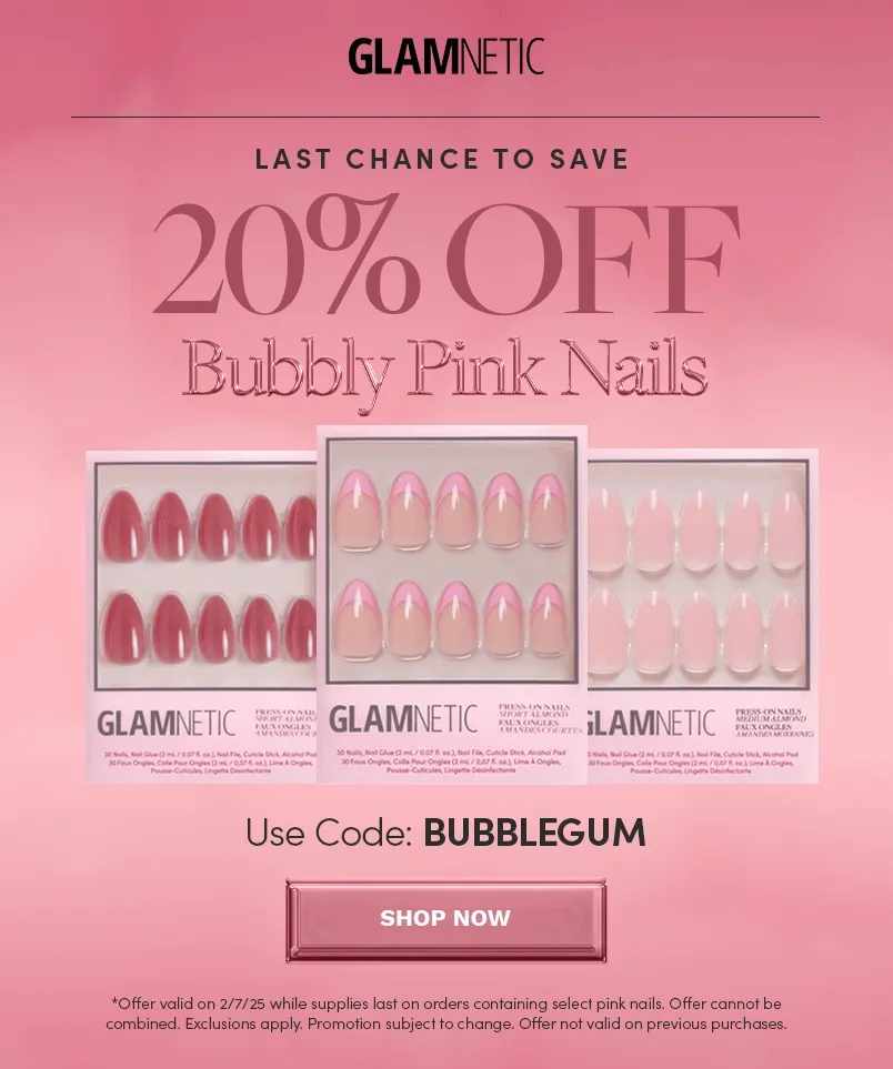 Get 20% Off Bubbly Pink Nails with the code BUBBLEGUM