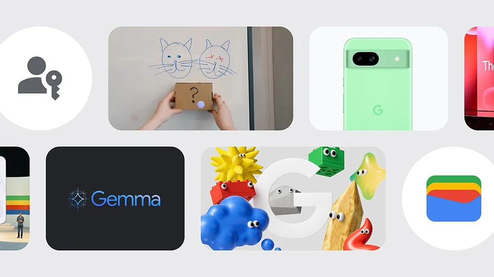 a collage of images including a pixel phone, a payment icon, a person and a key and the phrase 'Gemma'