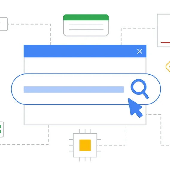 illustration of a search bar and a sketch of a chip
