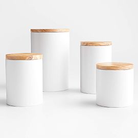 Small Olivewood & Matte Ceramic Canisters
