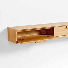 Elias Natural Wood Floating Shelf with Drawer