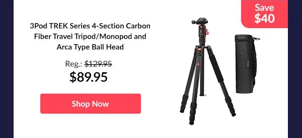 3Pod TREK Series 4-Section Carbon Fiber Travel Tripod/Monopod and Arca Type Ball Head