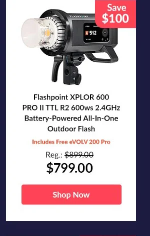 Flashpoint XPLOR 600 PRO II TTL R2 600ws 2.4GHz Battery-Powered All-In-One Outdoor Flash