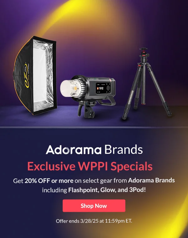 Exclusive WPPI Specials     Get 20% OFF or more on select gear from Adorama Brands   including Flashpoint, Glow, and 3Pod!   |  Shop Now