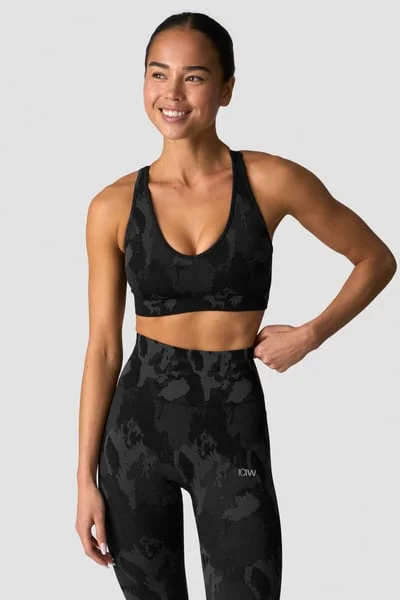 Image of Camo Seamless V-neck Sports bra Dark Grey Camo