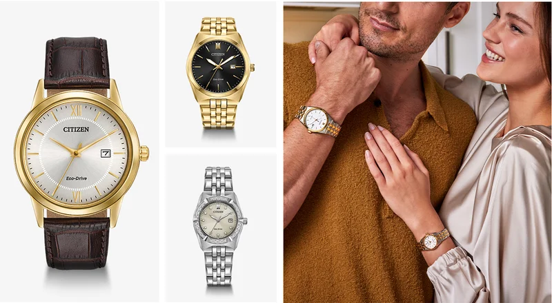 A variety of Corso watches on gray backgrounds.. A couple wearing the watches