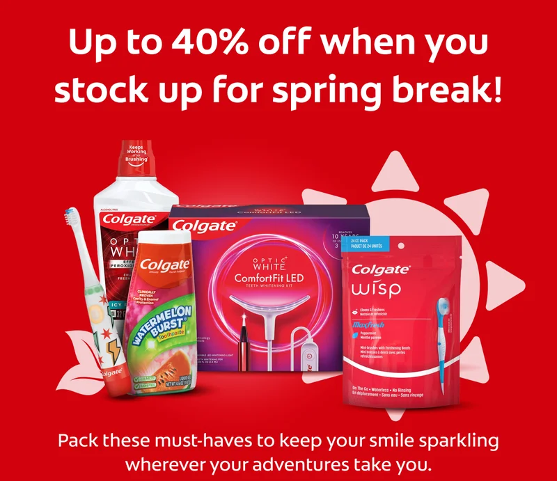Up to 40% off when you stock up for spring break! Pack these must-haves to keep your smile sparkling wherever your adventures take you.