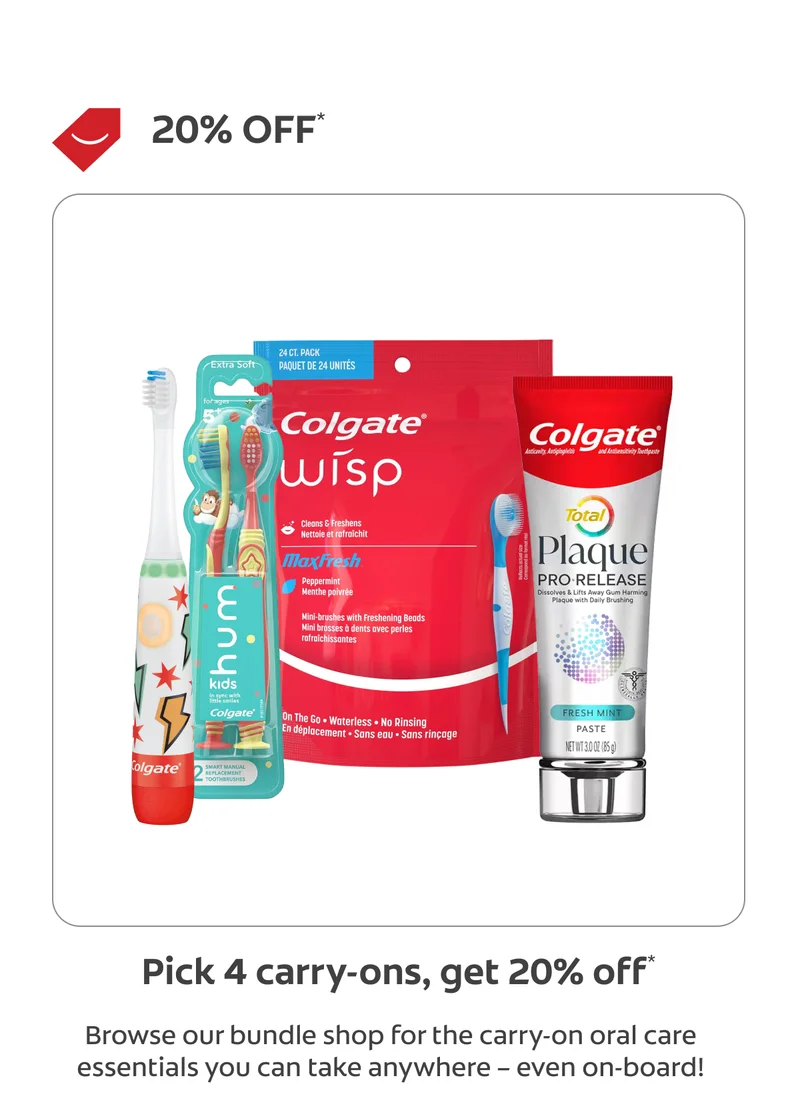 20% OFF Pick 4 carry-ons, get 20% off. Browse our bundle shop for the carry-on oral care essentials  you can take anywhere – even on-board!