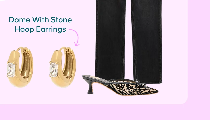 Dome with Stone Hoop Earrings