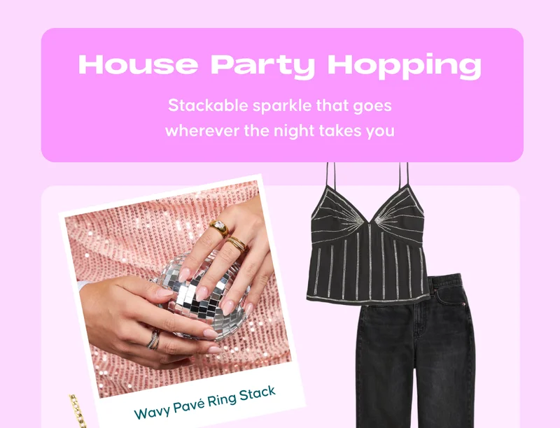 House Party Hopping. Stackable sparkle that goes wherever the night takes you. Wavy Pavé Ring Stack