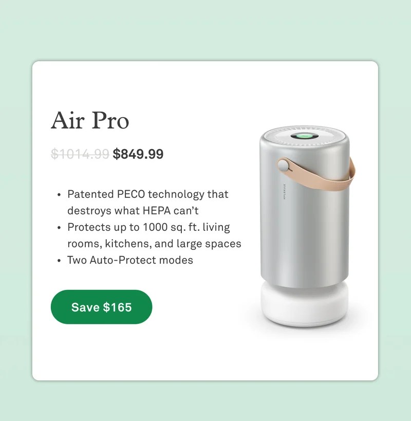 Air Pro: Patented PECO technology that destroys what HEPA cant