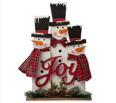 Glitzhome Joyfu l Snowmen in Pl aid Scarves & T ie Table Decor