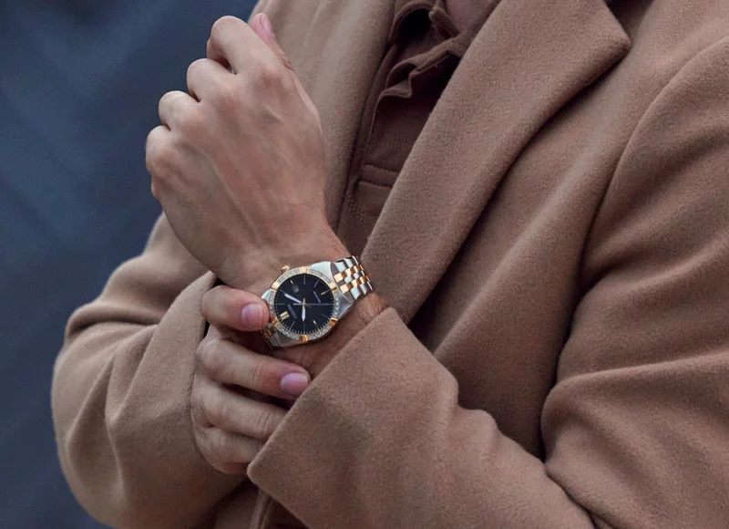 Closeup of a person wearing the Corso watch