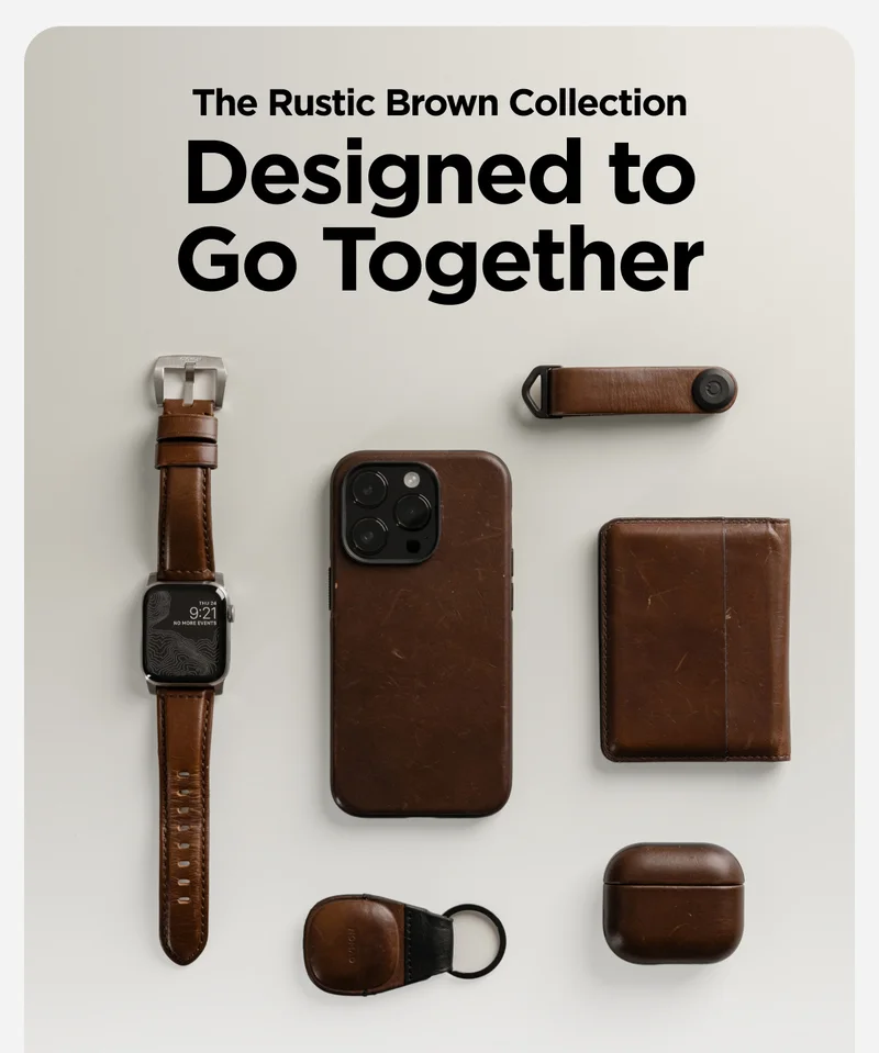 Our Rustic Brown Horween leather is matched across your phone, wallet, keys and more - so everything you carry feels like it belongs together. Each piece ages naturally and develops a rich patina that's entirely your own. Browse the collection.