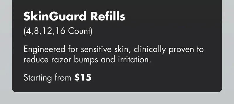 SkinGuard Refills (4,8,12,16 Count) - Engineered for sensitive skin, clinically proven to reduce razor bumps and irritation. Starting from $15