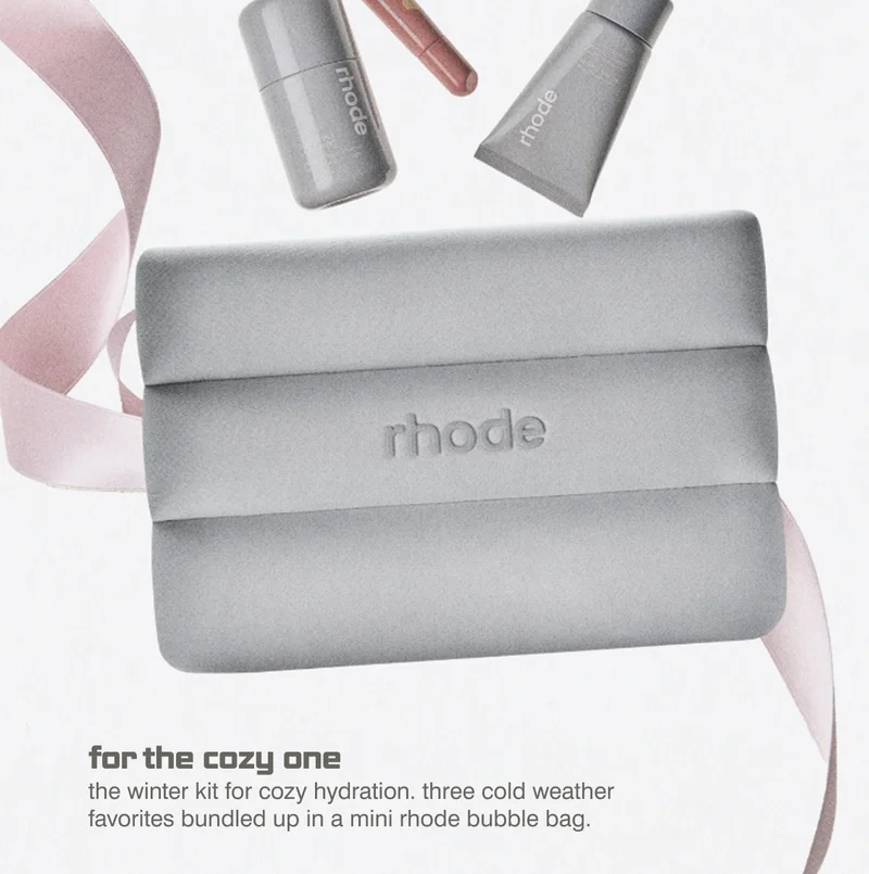 for the cozy one: The Winter Kit for cozy hydration. Three cold weather favorites bundled up in a mini rhode bubble bag.