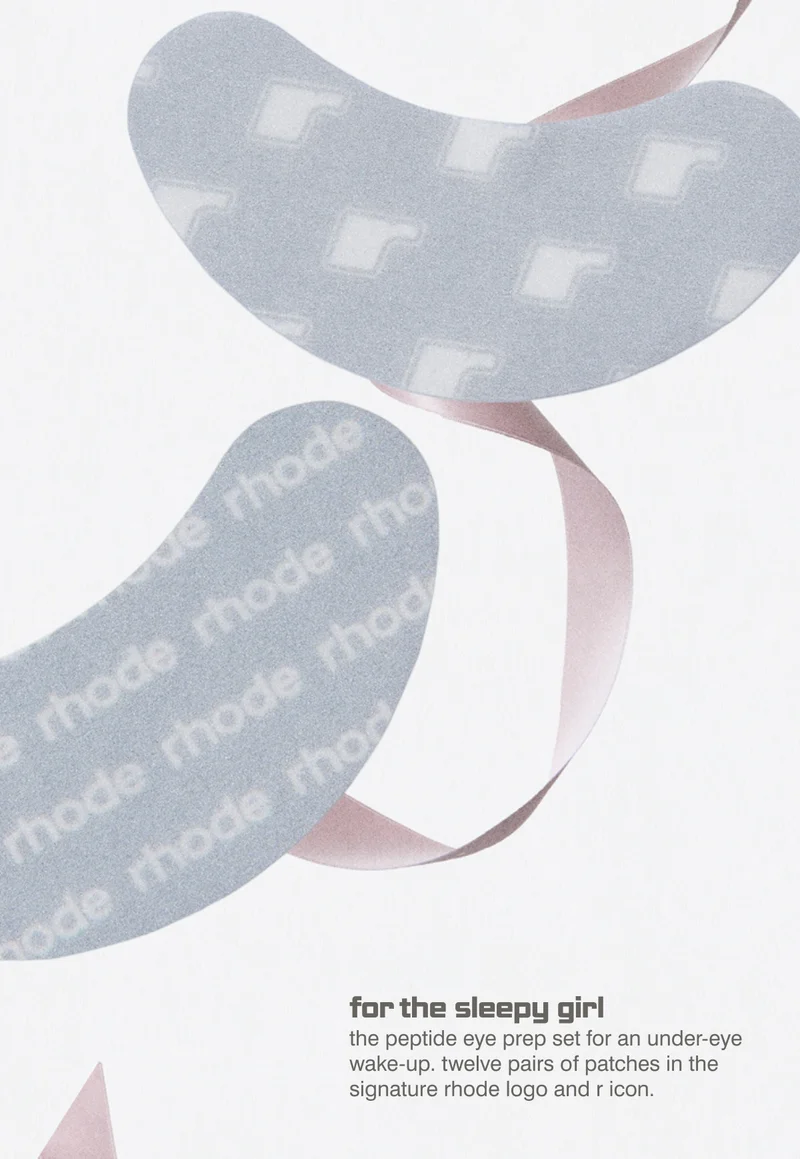for the sleepy girl: The Peptide Eye Prep set for an under-eye wake-up. twelve pairs of patches in the signature rhode logo and r icon.